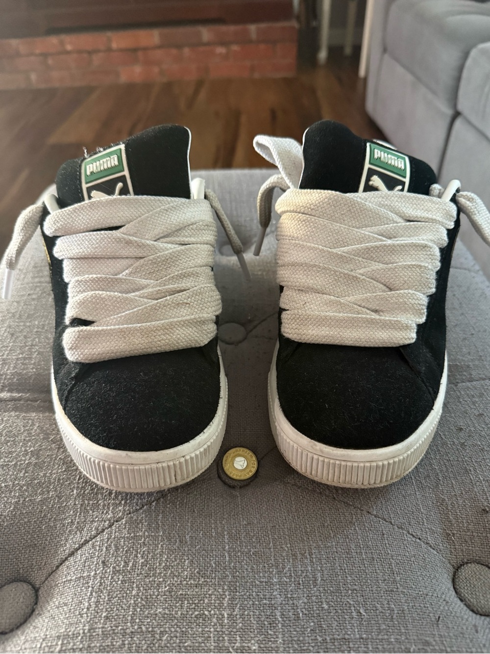 Puma Kids Black Suede Sneakers with White Laces